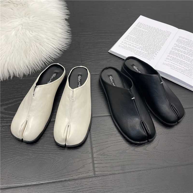 New Fi Tabi Ninja Flats Leather Split Toe New Flat Wan Cozy Loafers Fem Casual Low H Ladies Hot Mler Shoes Y241205