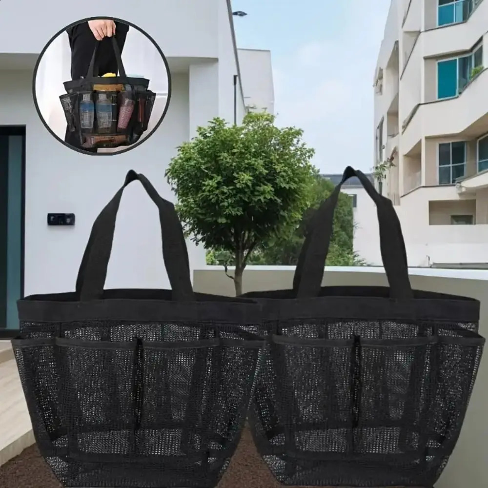 1pc Large Capacity Mesh Toiletry Bag Portable Handbag for Going Out Polyester Black Beach Suitable Outdoor Play 241203