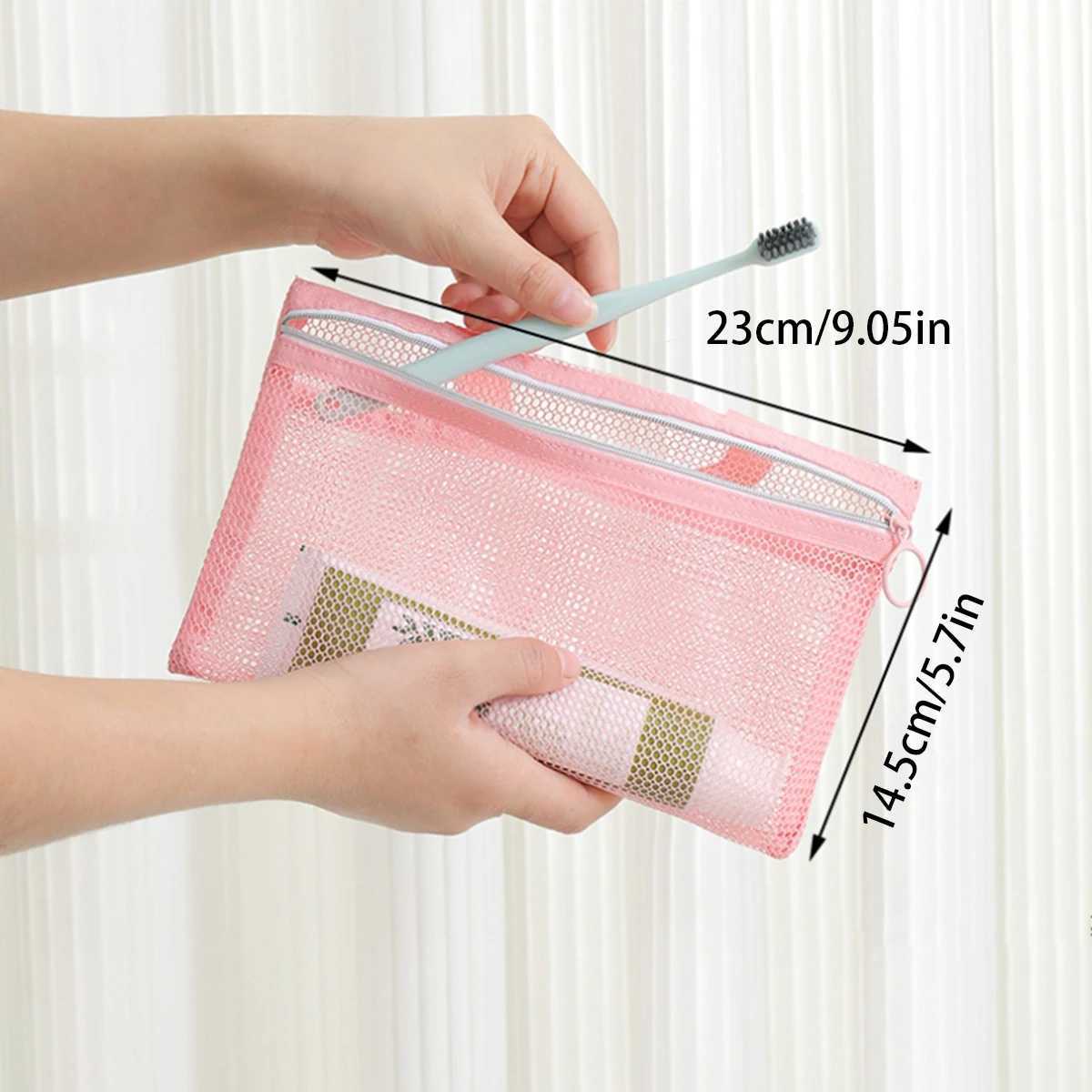 Pink mesh multi-pocket mini makeup bag Swimming bag Portable travel storage bag Portable bath bag Beach bag e packXJ241206