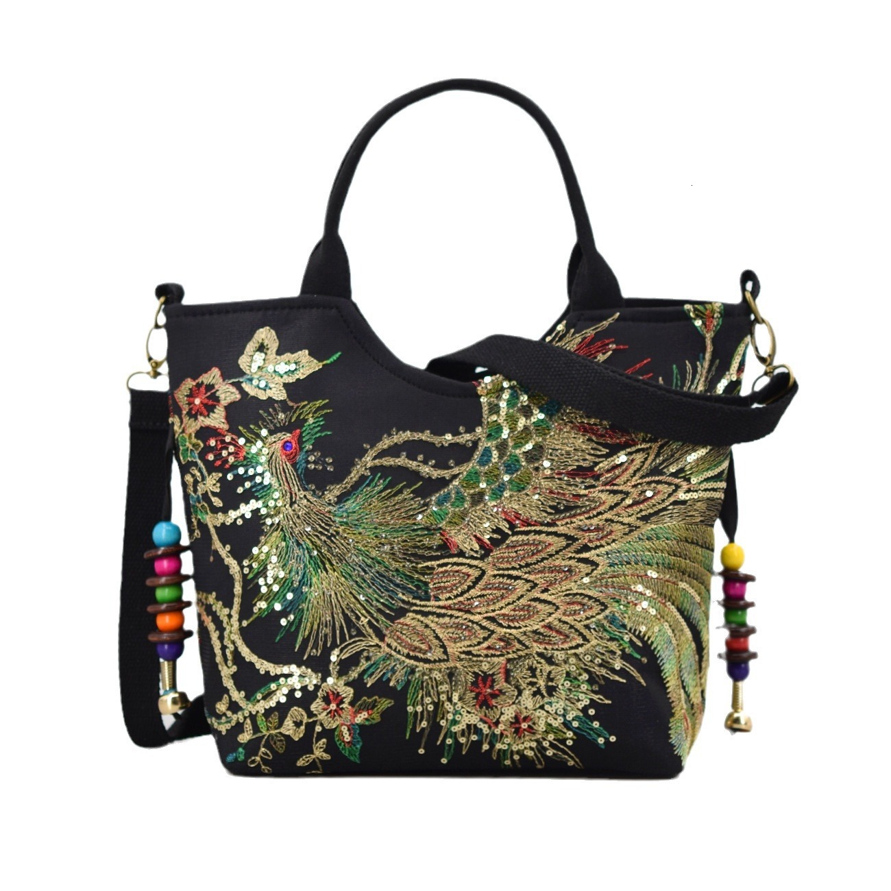 Ethnic Style Large Capacity Strap Crossbody Bag Canvas Embroidered Single Shoulder Handbag