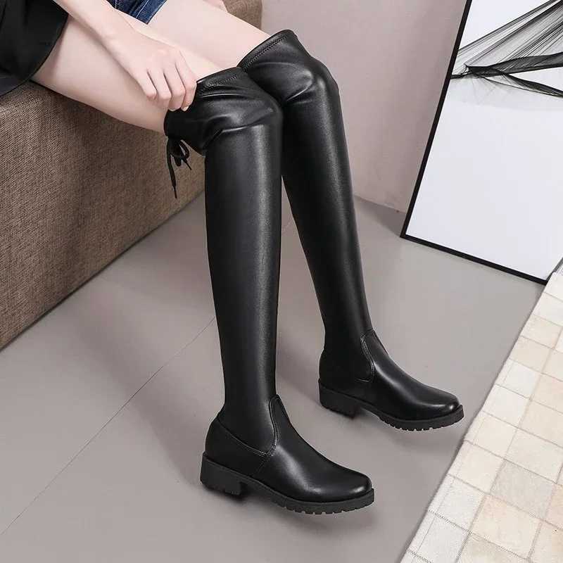 High Quality Wens shoes hot S autumn sliding knee Wens boots round sole solid thick H large size 43 Fi high boots T241206