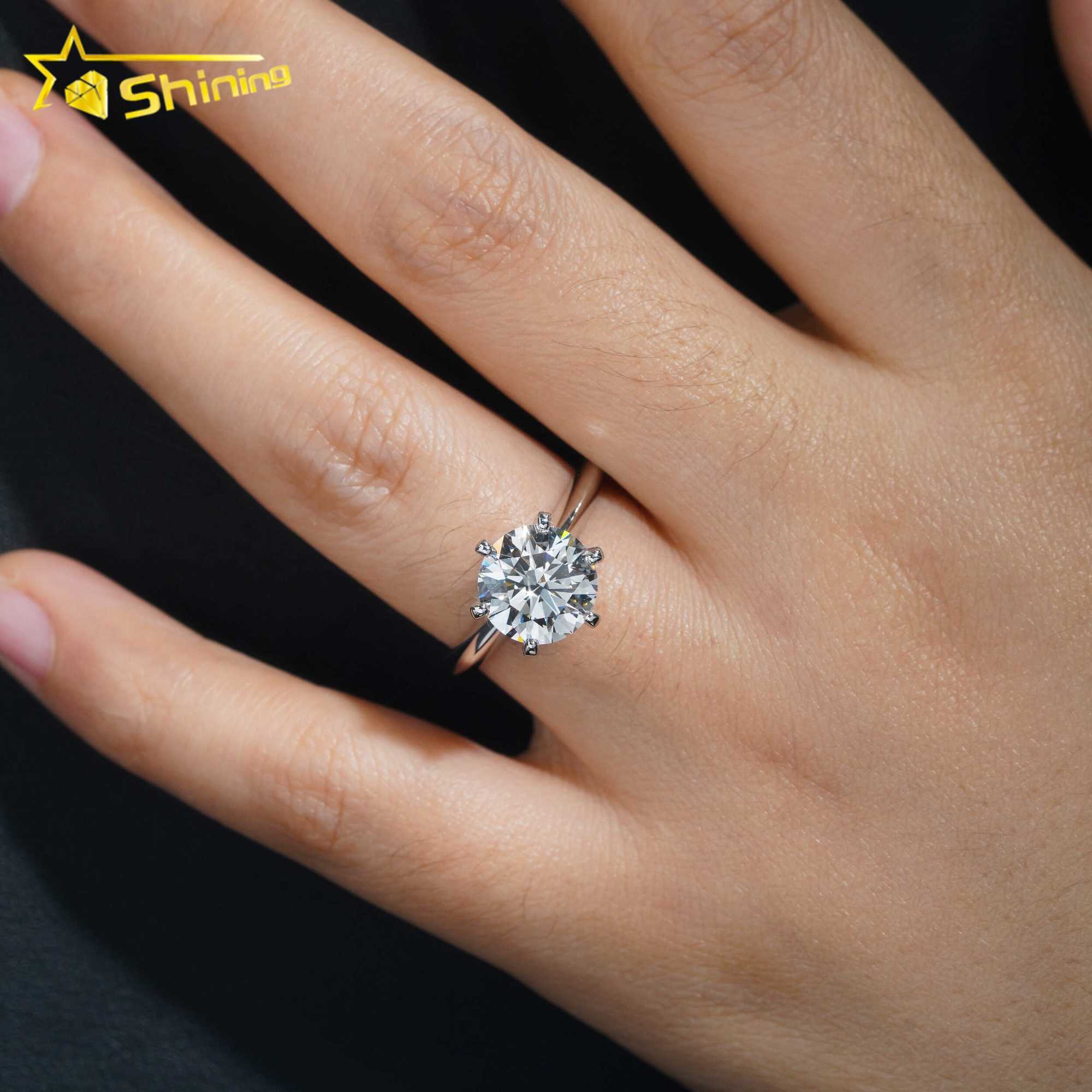 With Certificate Classic 6 Claws Solitaire Round Brilliant Cut 2ct VS2 Lab Grown Diamond CVD Engagement Ring 18K Solid Gold
