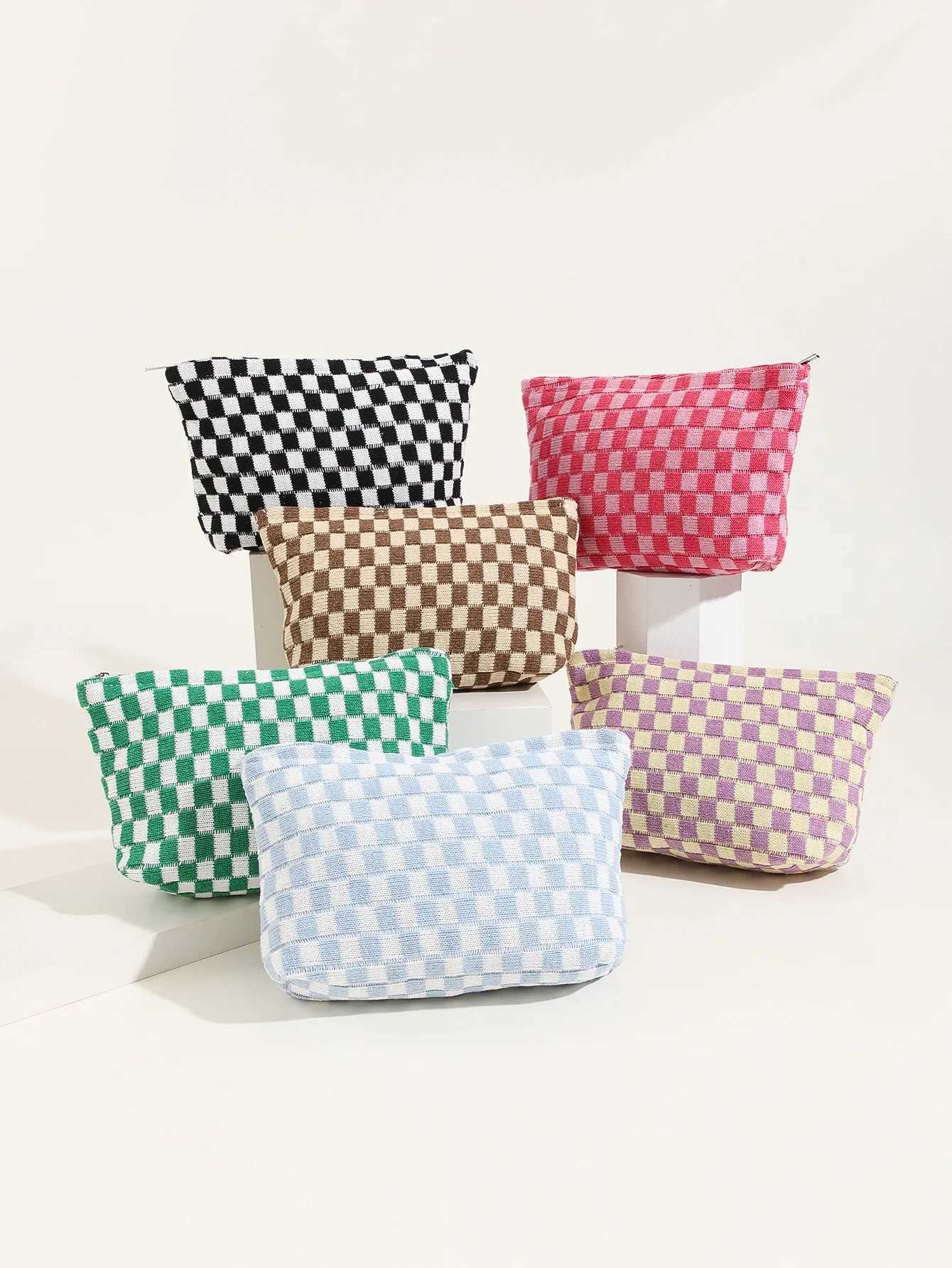Makeup Bag Checkered Cosmetic Bag Travel Toiletry Bag Organizer Cute Makeup Brushes Ahetic Accessories Storage Bag for WomenXJ241206
