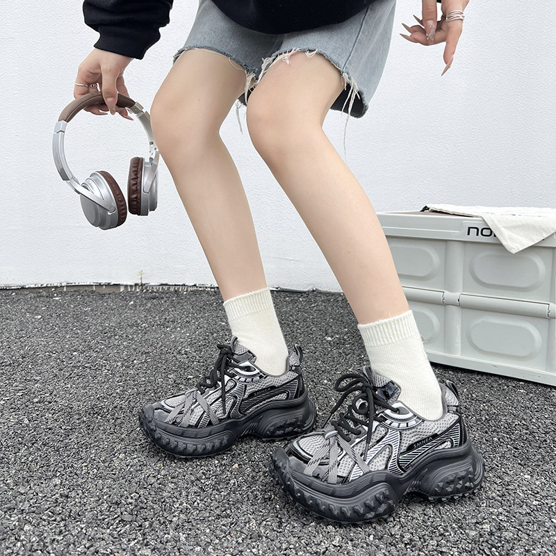 Shoes Female Outdoor Spring Summer Thick Bottom Sneakers Mesh Designer Shoes Silver White Casual Shoes Size 35-40