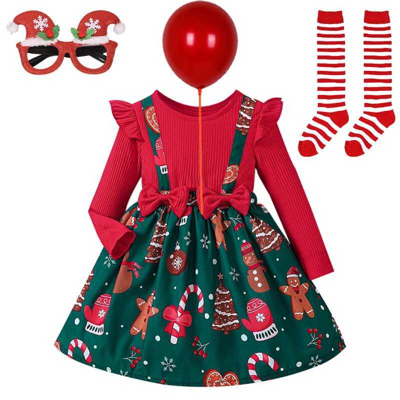Christmas Girl Dress Baby Santa Claus Xmas Printed Belted Costume Autumn Winter Casual Outfit Clothes New Year Par ClothingXJ241206