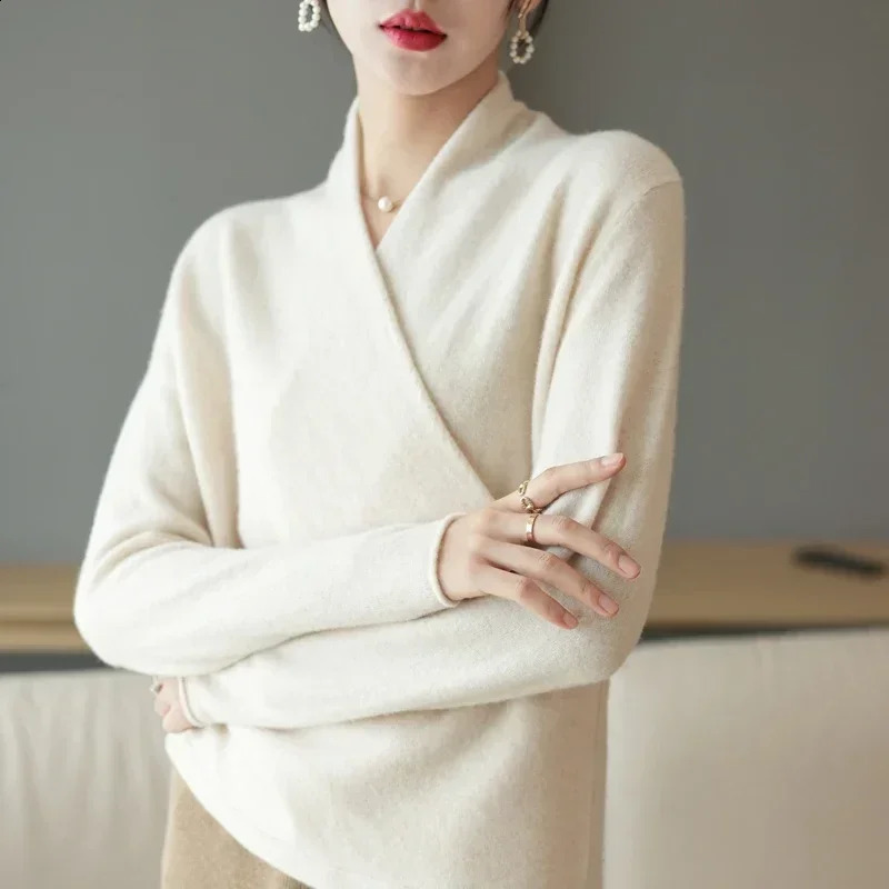 Wool Sweater Knitted Pullover Women Autumn Winter Clothes Cashmere Tricots Casual Versatile Loose VNeck Warm Fashion Knit Tops 241203