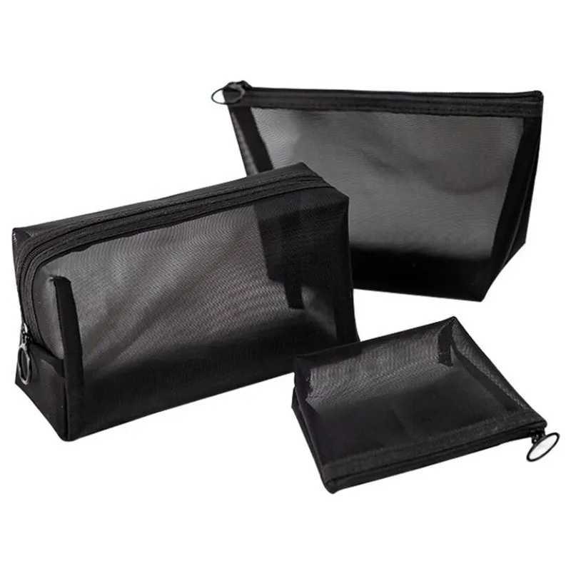 1PC Black Women Men Necessary Cosmetic Bag Transparent Travel Organizer Fi Small Large Black Toiletry Bags Makeup PouchXJ241206