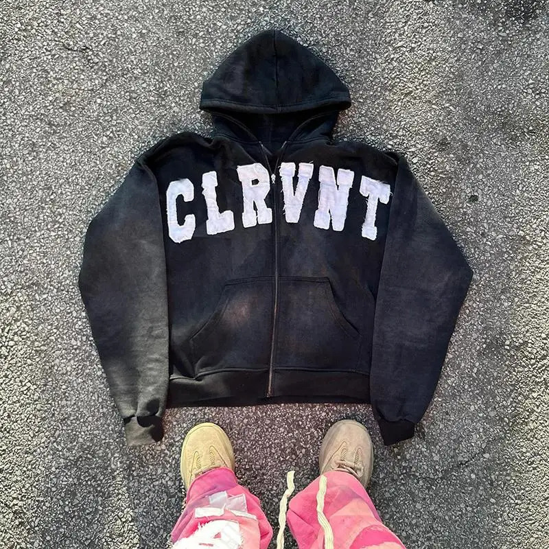2024 AutumnWinter American Printed Zipper Hoodie Coat y2k Harajuku Goth Streetwear Tops 240830