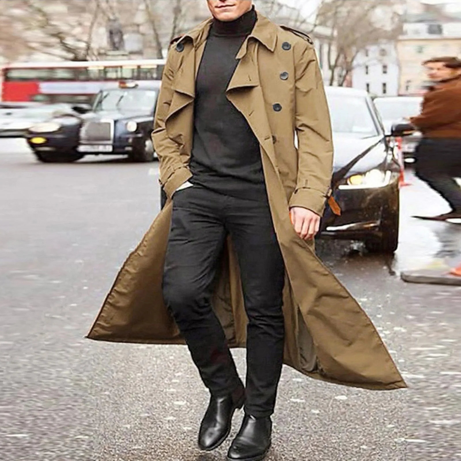 Streetwear Fashion Trench Mens Thin Coat Overlong British Coats Mans Clothing With Epaulets Jackets For Spring 241202