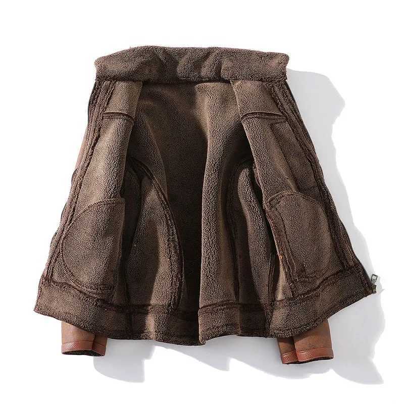 Men Suede Leather Jacket Winter Warm Outwear Faux Lamb Wool Fur Motorcycle Bike Stand Collar Coat Vintage Plus SizeXJ241206