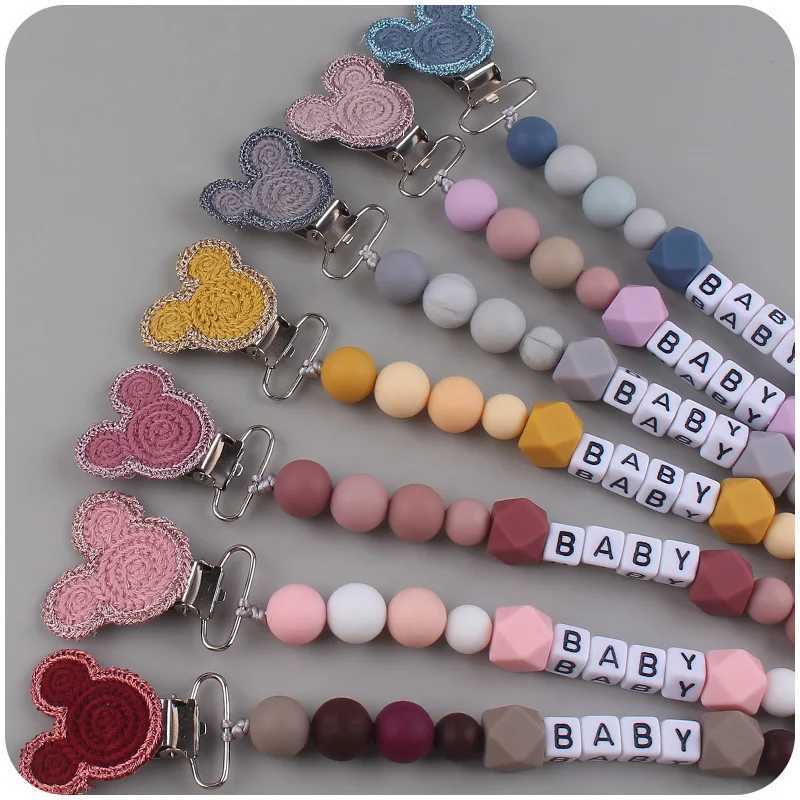 Pacifier Holders Clips# Ins Baby Personalized Name Cartoon Pacifier Clips Chain Dummy Holder Teething Soother Chew Toy Clip Newborn Accessories BPA Fr