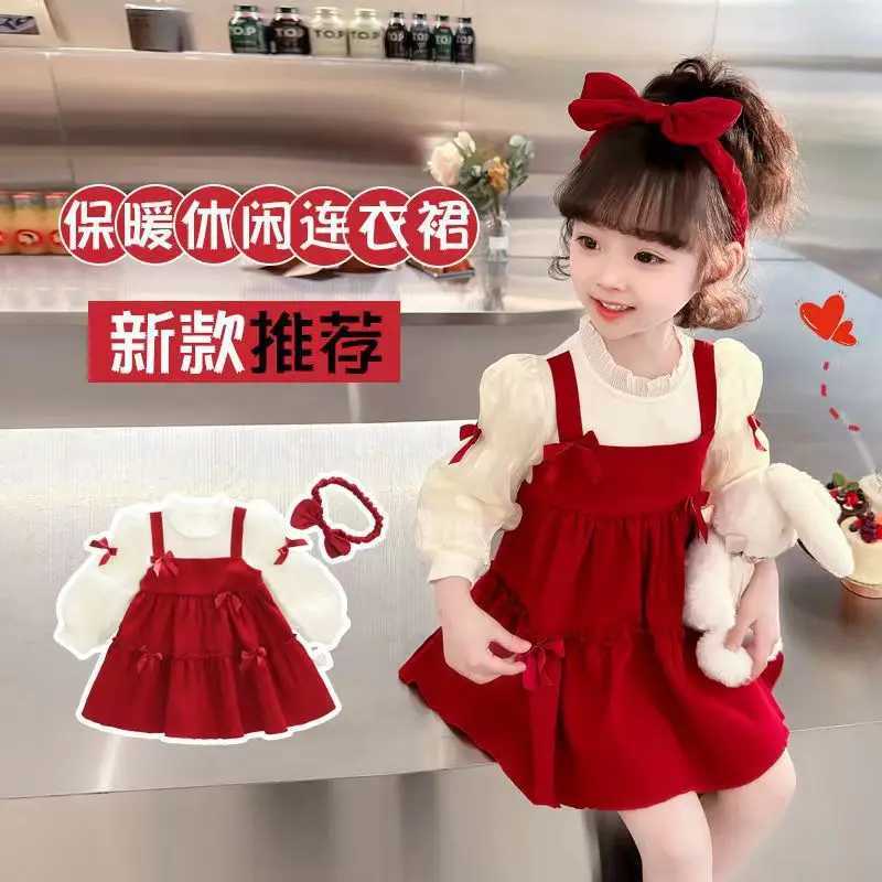 2024Spring and Autumn New Princess Dress Fashionable Korean Sle Fake Two Pieces New Year Clothes1Y-6YXJ241206