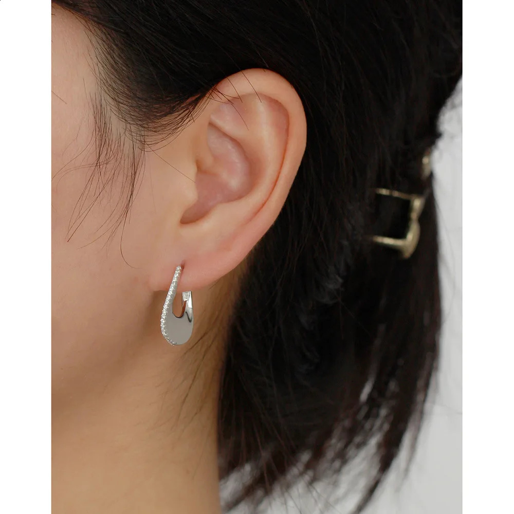 CCFJOYAS Light High Quality Punk Rock 925 Pure Silver Row Zircon U-shaped Ring Earrings 241205