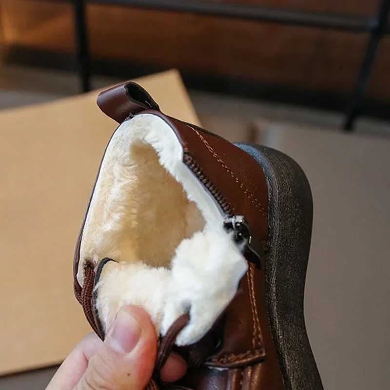 High Top Children PU Leather Boots Fluffy Lined Classic Kids Short Boots Boys Girls Winter School Shoes New Flat Footwear G11133XJ241206