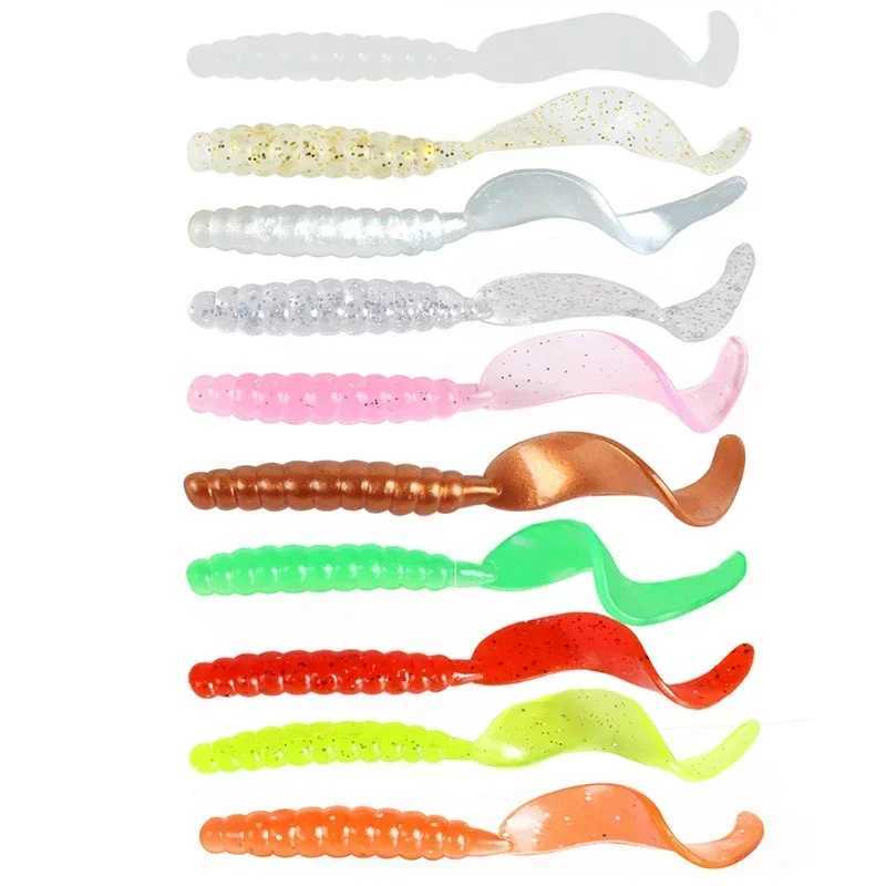 10pc Jigging Soft Silicone Fishing Lures 35mm 55mm Shrimp Fishy Smell Wobbrs Spiral Tail Artificial Swimbaits Shad SoupXJ241128