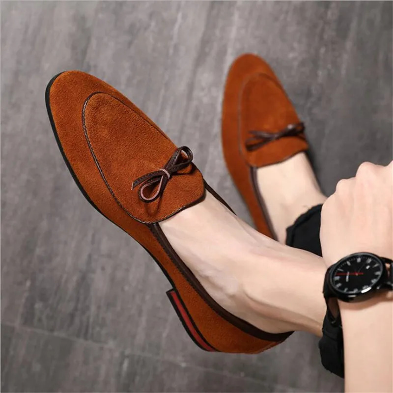 Mens Casual Shoes with Bowknot Genuine Suede Leather Trendy Party Wedding Loafers Flats Mens Driving Moccasins EUR Sizes 38-48 241206