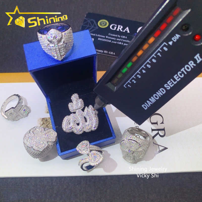 Ready to ship pass diamond tester iced out vvs moissanite diamond rings 925 sterling silver cross hip hop ring