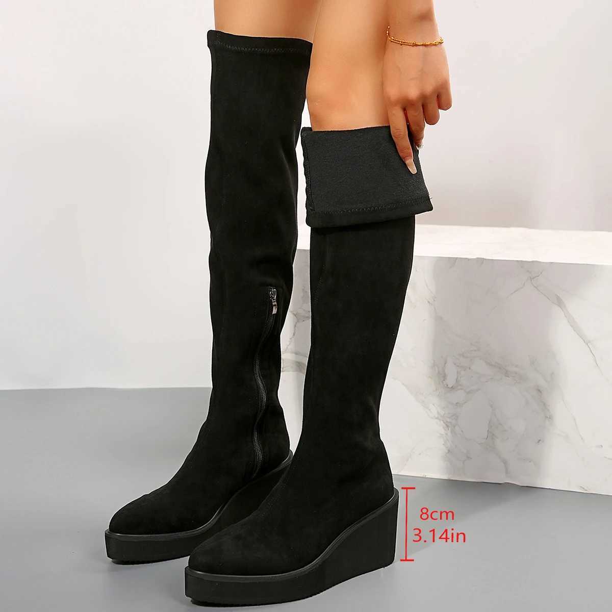 High Quality Thigh High Boots Wen Shoes Sexy Autumn Winter Black Wedge Heeled Over the Knee Boots Fetish Party Shoes Women Lg Boots T241206