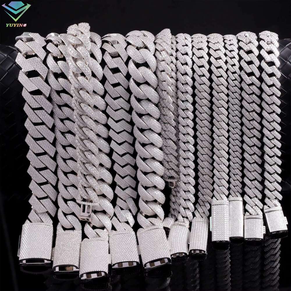 Full ice out Mossanite 6mm 9mm 13mm 2rows Solid Sier Hip Hop Necklace VVS Moissanite Cuban k Chain A+