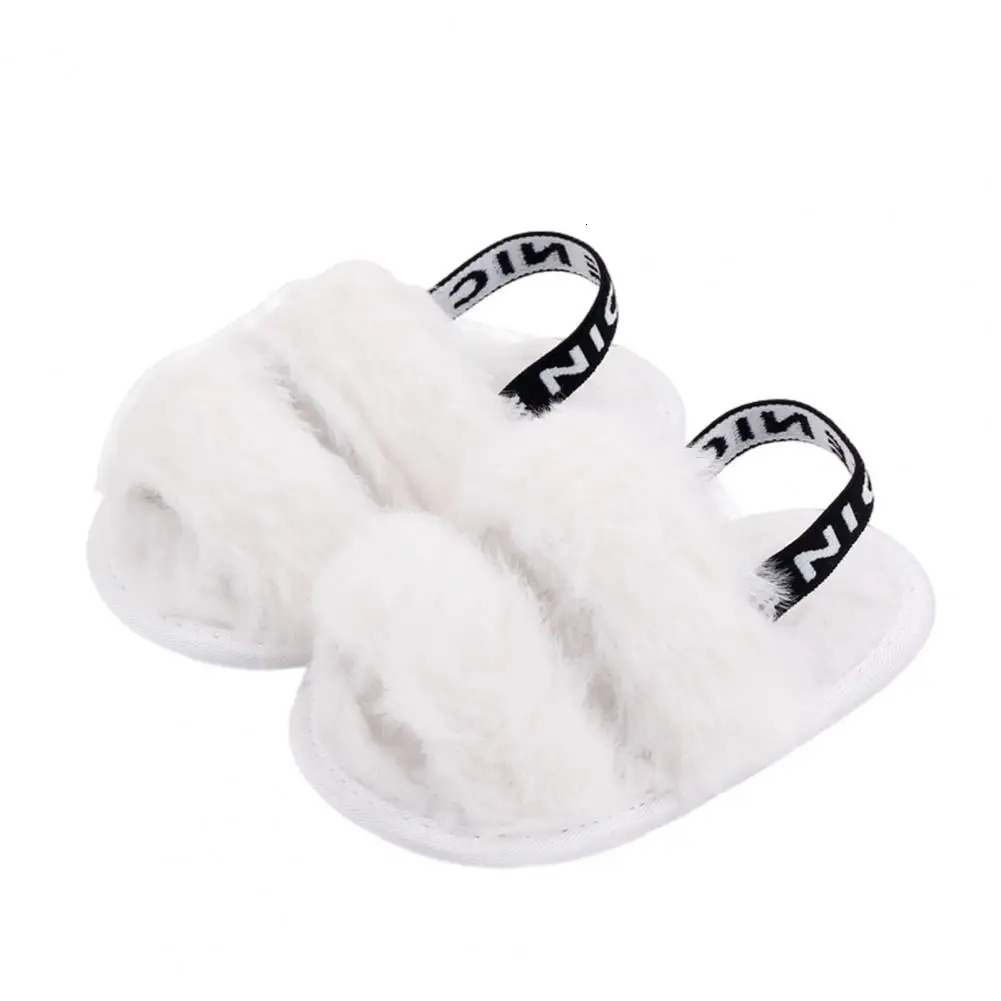 1Pair Slippers Shoes Letter Printing Fluffy Lovely Casual Baby Sandals Coral Fleece Soft-soled Baby Shoes Outdoor Supply