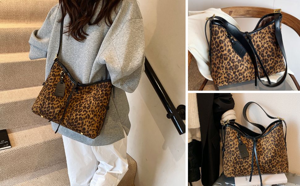 Purses for Women - Large Leopard Print Hobo Suede Tote Shoulder Bag Crossbody Handbag Fall Purse Valentine's Day