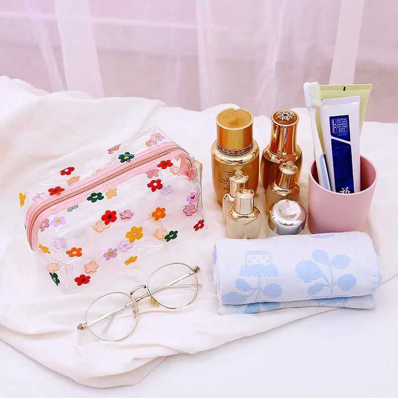 1 piece PVC transparent makeup bag womens waterproof zipper flower and fruit beauty case travel makeup bag transparent makeup bagXJ250415