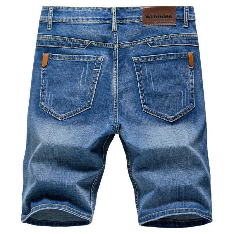 Summer Shorts Jeans Men Denim Pants Stretch Dark Blue Fashion Design Mens Jeans Slim Straight Male Short Jeans HombreXJ241206