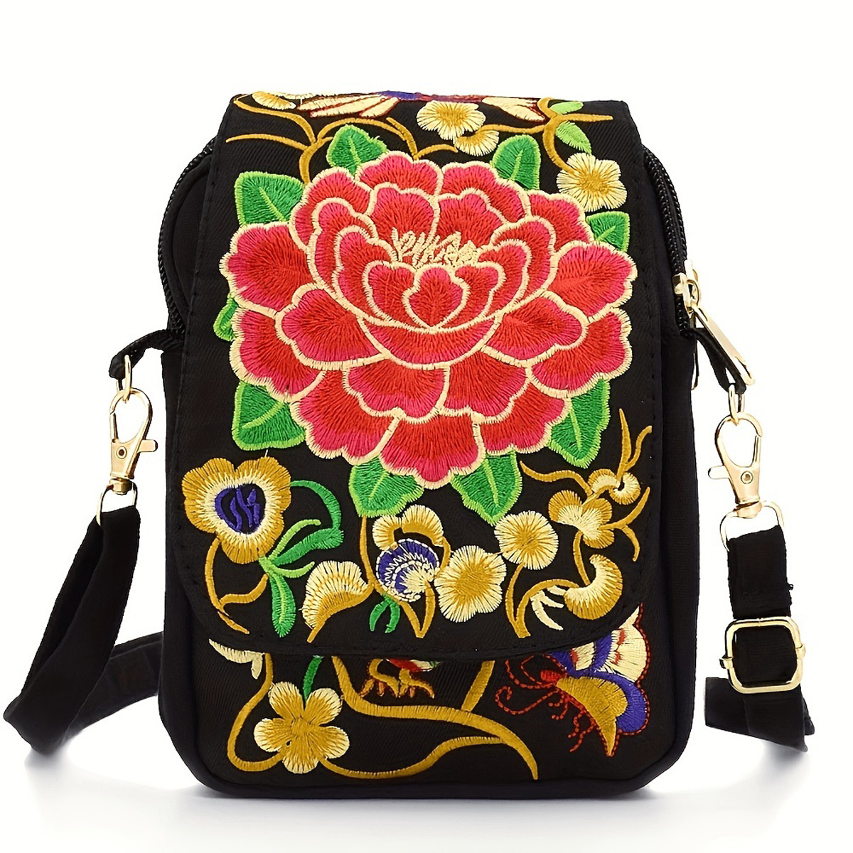 Yunnan Ethnic Style Women Bags Embroidered Cross Shoulder Mini Flip Cover Change Mobile Phone Bag