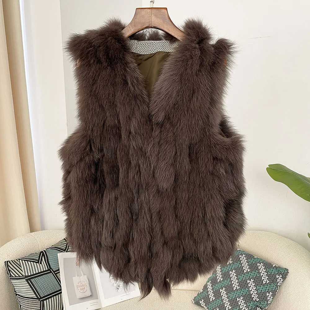 Natural Real Fur Vest Thick Luxury Waistcoat Fe Natural Fur Jacket Streetwear New Autumn Winter Warm Womens CoatXJ241206