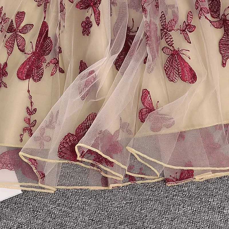 6-12 Years Spring Autumn Girls Dress Knitted Top Patchwork Big Flower Embroidered Lace Mesh Princess Dresses For ChildrenXJ241206