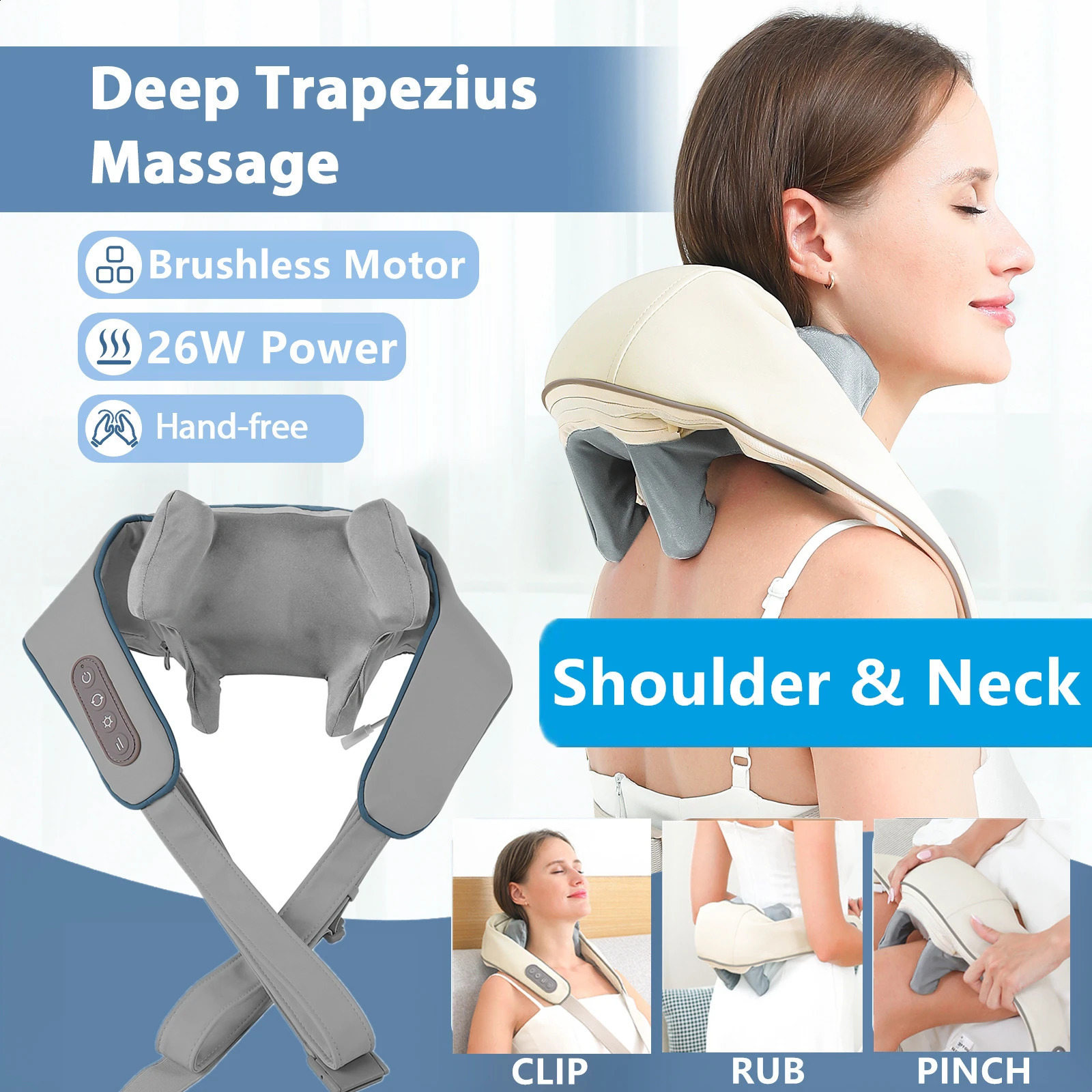 Foreverlily 26W Brushless Motor Neck And Shoulder Massager Wireless Shoulder And Back Kneading Massage Shawl Neck masajeador 250519