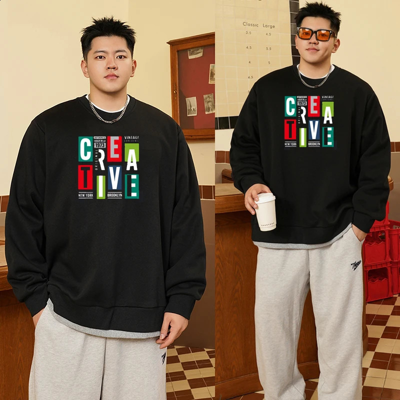 Men Printed Pullovers Sweatshirts Plus Size 110180kg 7XL 8XL Autumn Winter Long Sleeve Round Neck Tops Big Clothing 241205