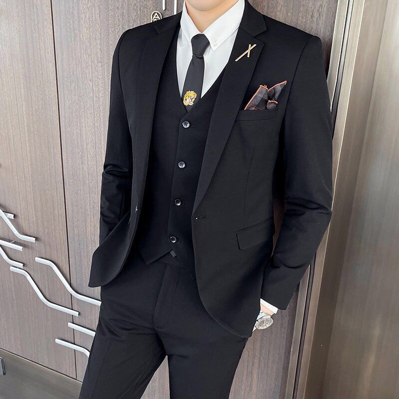 S1129New arrival men's suit three-piece suit autumn and winter Korean style slim fit groom dress