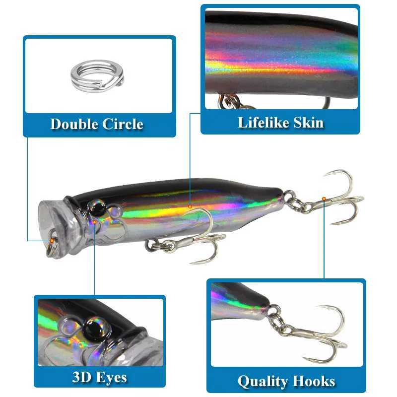 Floating Popper Wobbr Fishing Lure With 6# Hooks 6.5cm 10g Crankbait Artificial Bait Poper Pesca Carp Pike BaitXJ241128