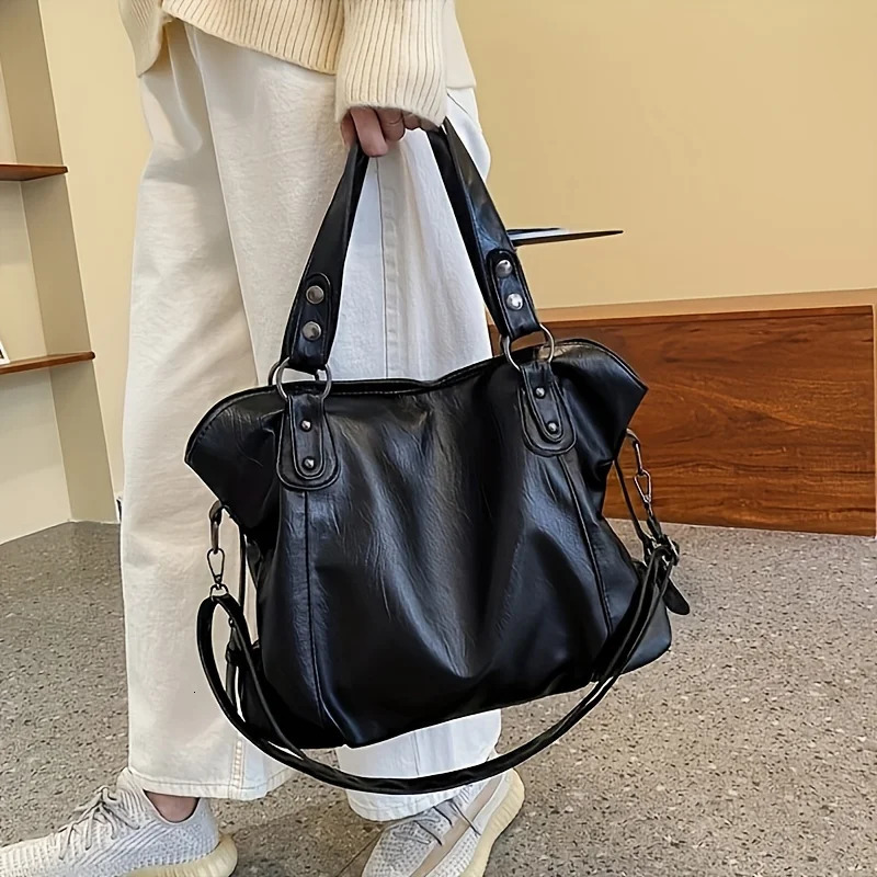 High Quality Casual Soft Women Tote Shoulder Bags Large Capacity leather Shopper Bag Fashion Black Zipper Travel Handbag 241206
