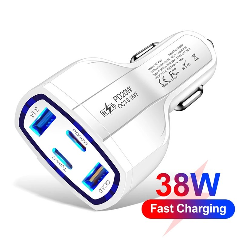 4 in 1 Car Quick Charger PD 20W 2USB+2PD Car Power Adapter USB Tyoe C Car Cigarette Lighter Charger 12-30V for iPhone 16 15 14 Huawei Samsung