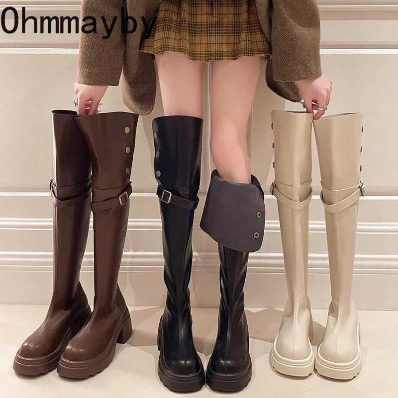 High Quality Autumn and Winter Platforms Knee straps high boots thick sliders high Ccise Lg Botas De Mujer T241206