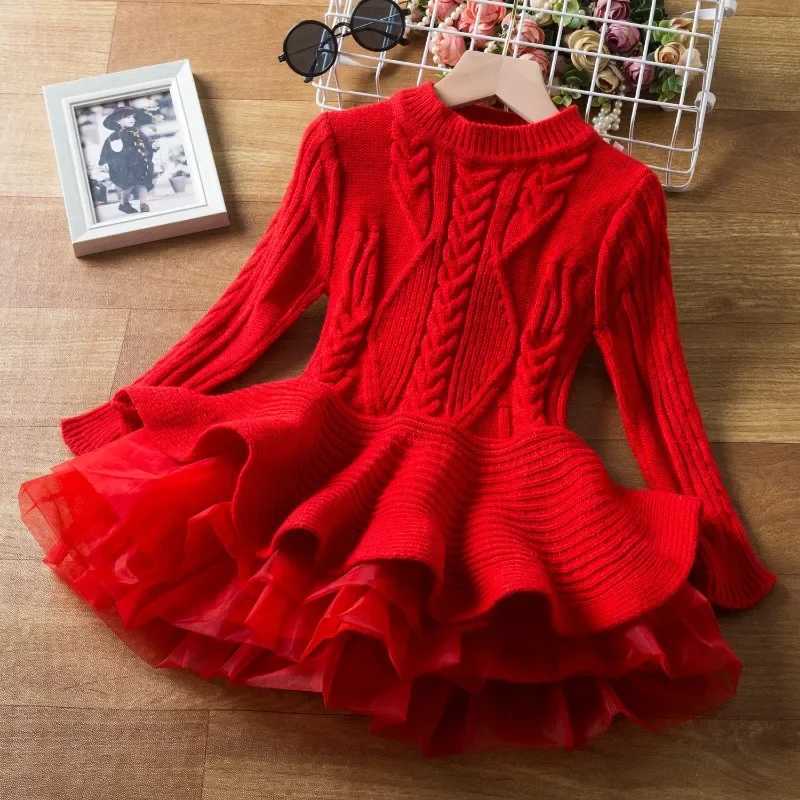 Vestidos Kids Girls Dress 2023 Autumn Winter Girls Knitted Chiffon Dresses Birthday Par Girls Clothes Casual Evening DressesXJ241206