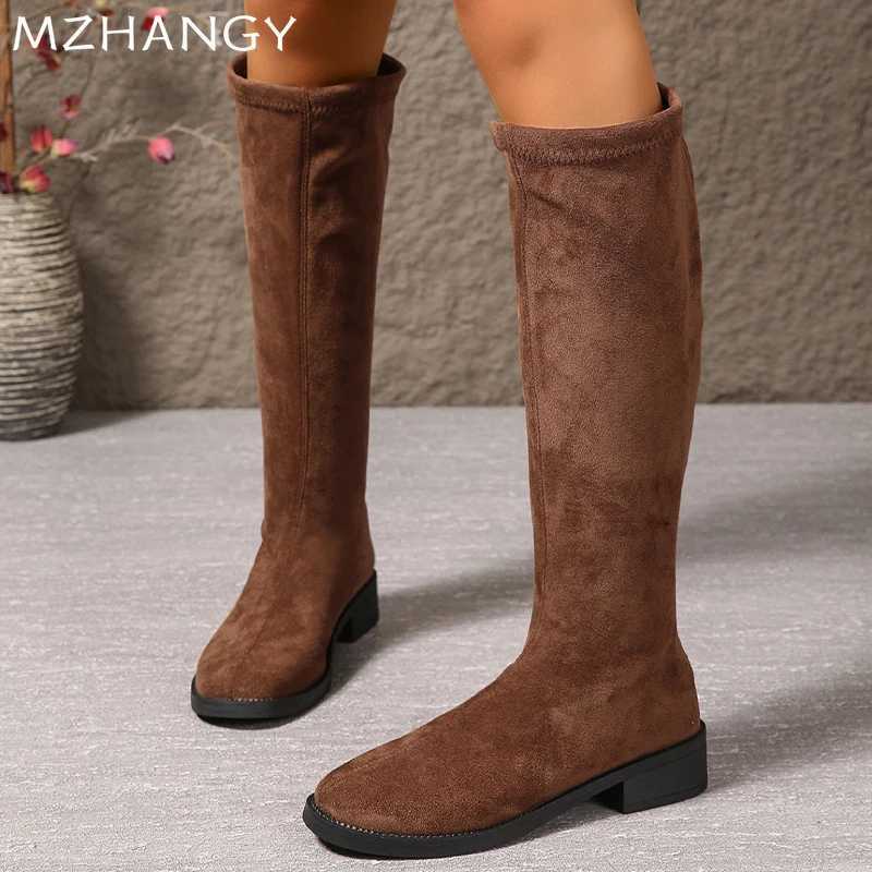 High Quality Warm suede high heels thick knee high heels Wan trend winter Fi low H chiffon motorcycle boots unprinted good products T241206