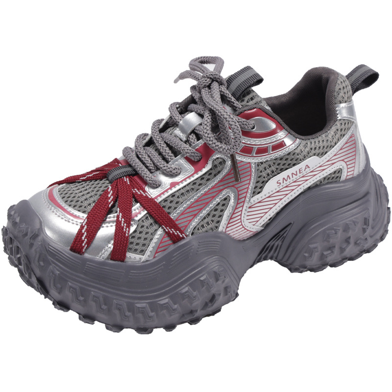 Shoes Female Outdoor Spring Summer Thick Bottom Sneakers Mesh Designer Shoes Silver White Casual Shoes Size 35-40