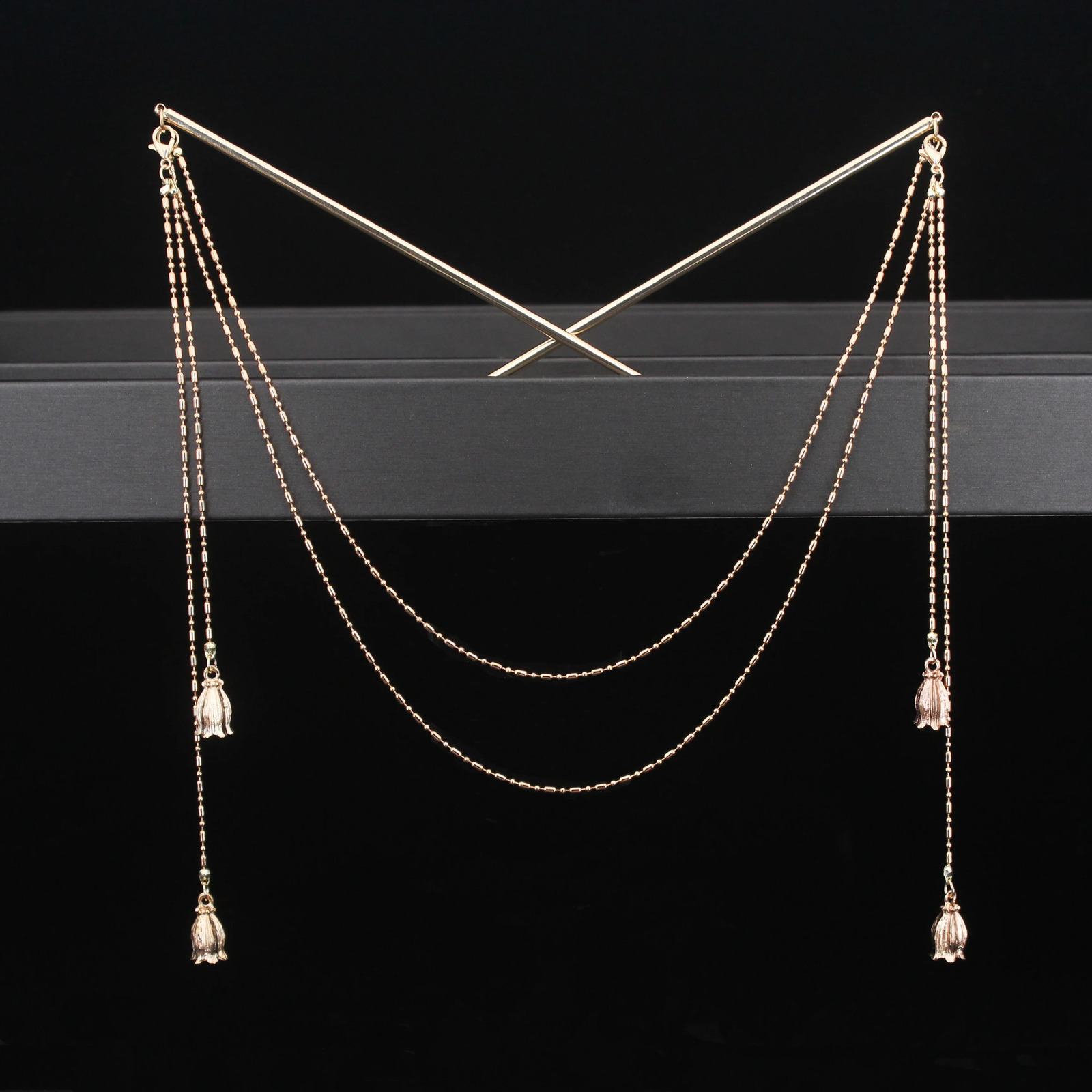 Long Tassel Double Chain Hair Pins Nunchaku Hairpin Chinese Hanfu Headdress Fashion Style n Tools Bun Makers Gifts 241122