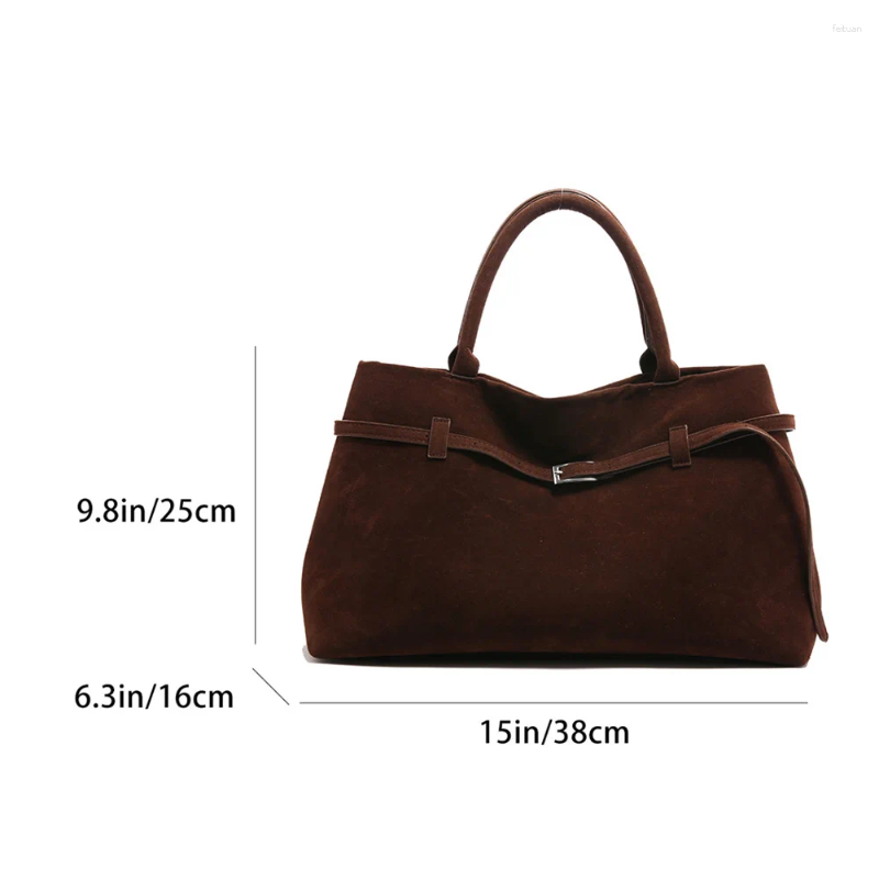 Shoulder Bags Women Suede Top Handle Bag Large Capacity Commuter Tote Solid Color Vintage Satchel Handbag For Work Travel