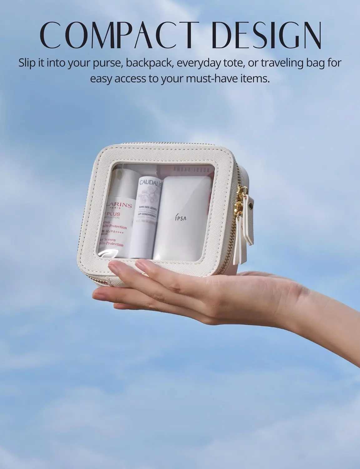 Mini Clear Makeup Bag Pu Saffiano Vegan Faux Leather Cute Small Visible Window Storage Lipsticks Cosmetics Case For PurseXJ241206