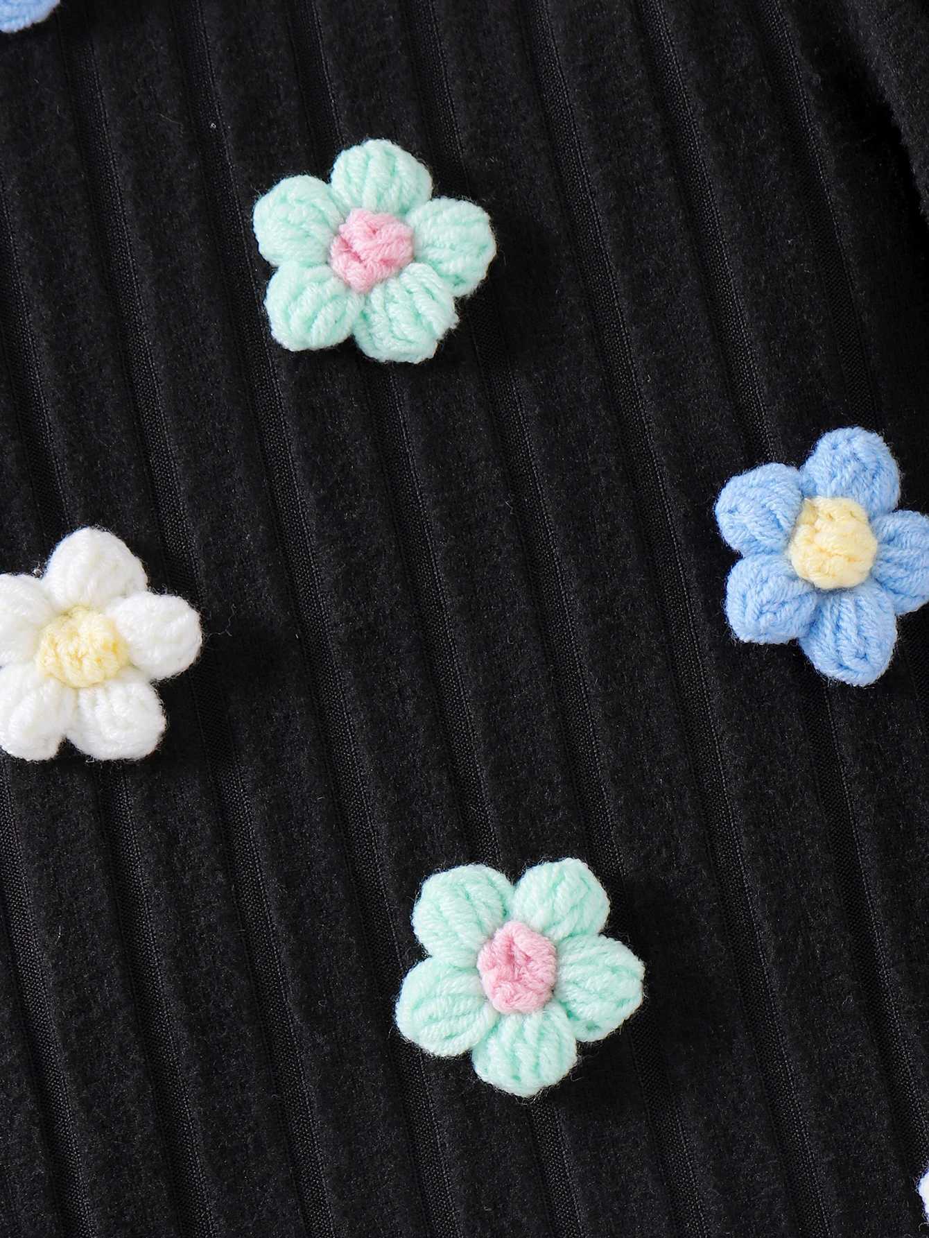 Autumn New Sle For Girls Aged 0-3 Years Old Comfortable Fashionable Foreign Sle Flower Embroidered Black DressXJ241206