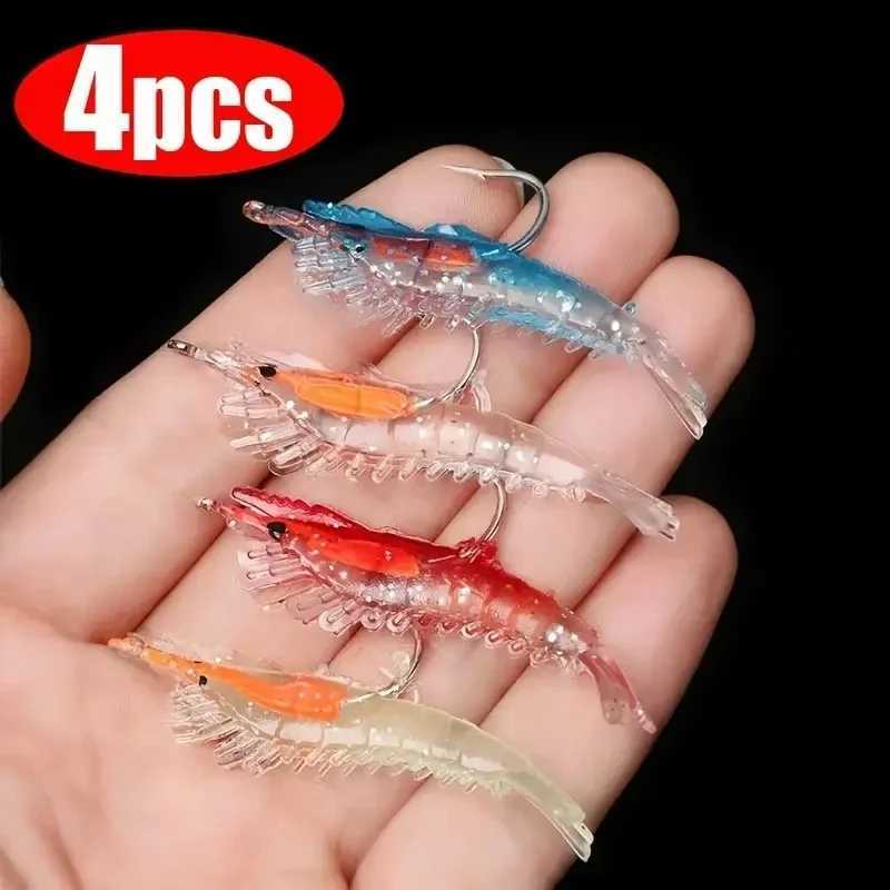 4pcs Realistic Luminous Soft Shrimp Shaped Artificial Simulation Fishing Lures with Sharp Hooks Fishing AccoriesXJ241128