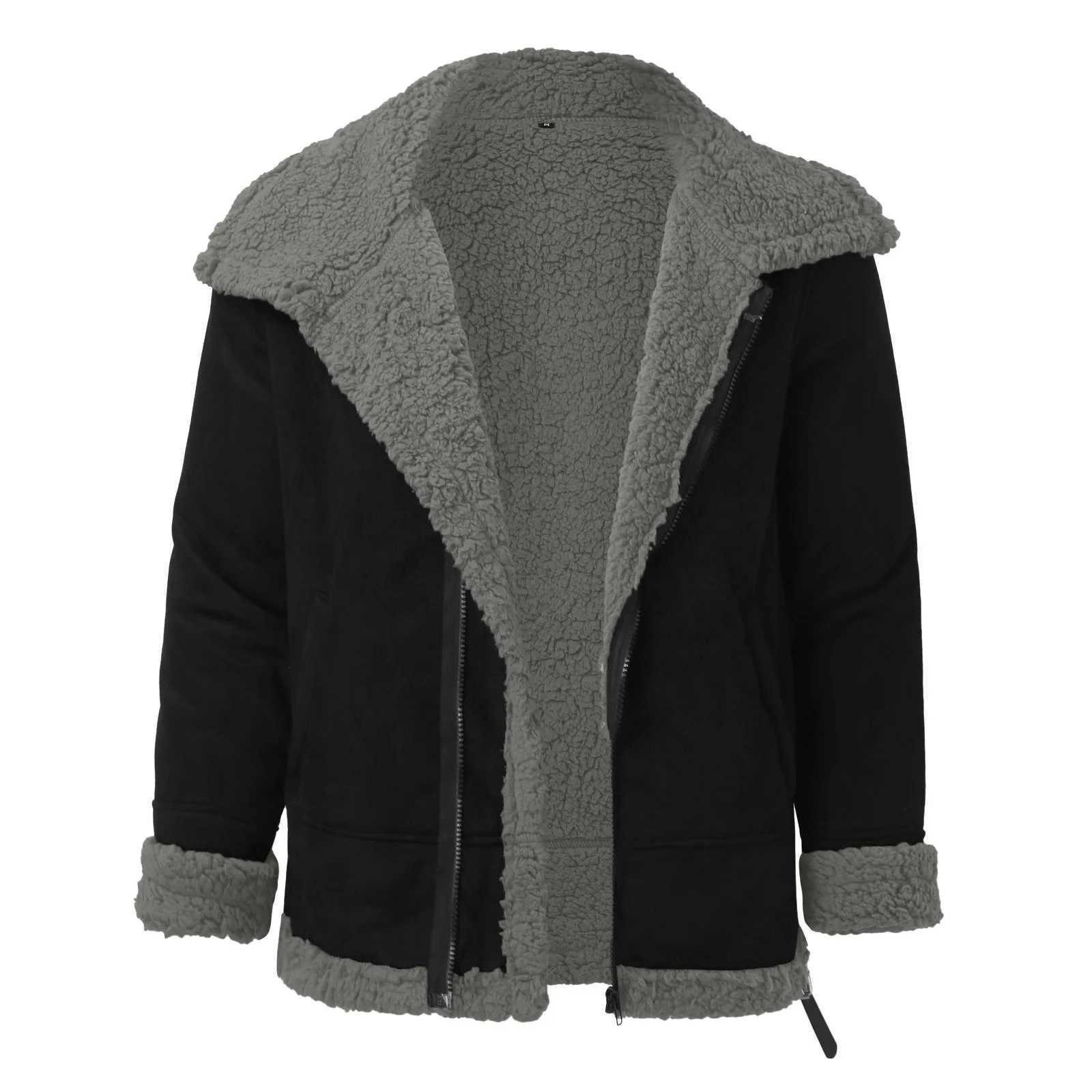 Men Autumn And Winter Plus Size Plush Coat Lapel Collar Padded Thick Jacket Vintage Thicken Coat Wool Felt Lining Zip CardiganXJ241206