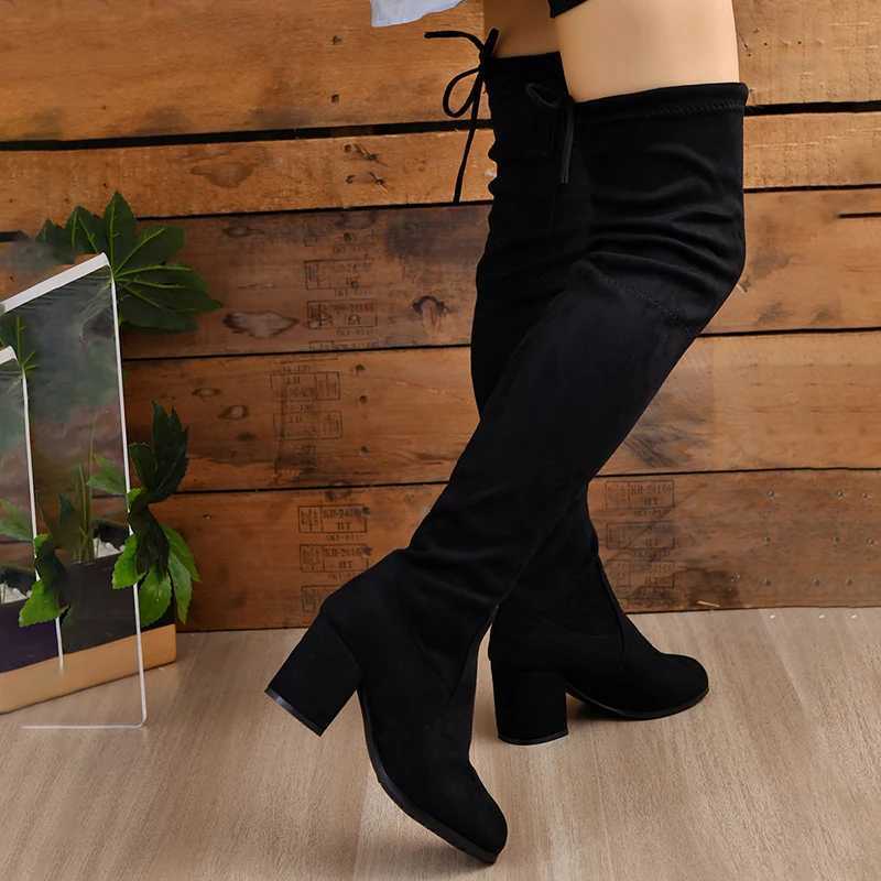 High Quality Lucyr Autumn Winter Streh Slim Lg Boots Wen Thick H Over The Knee Boots Wan Lace Up Platform Thigh High Botas 41 T241206