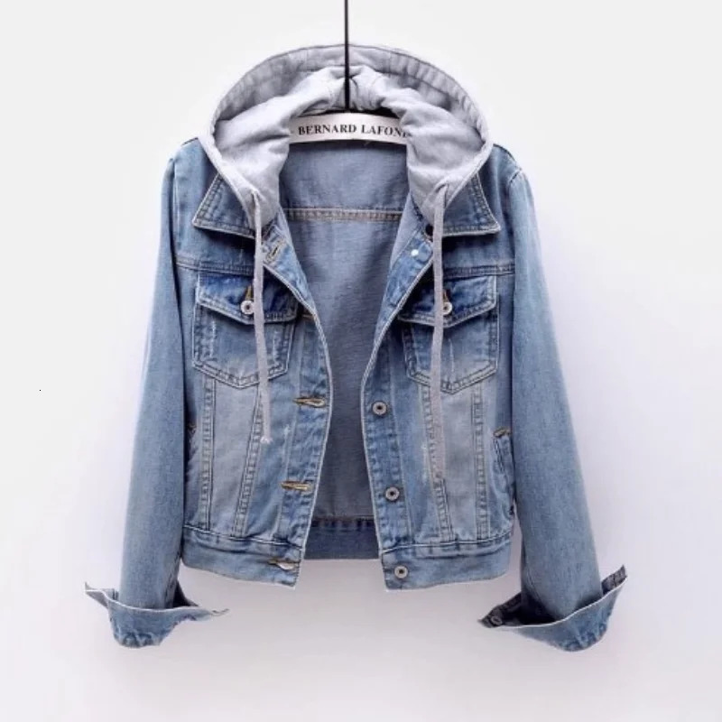 Womens denim wool jacket thick and short in winter detachable hooded comfortable cashmere womens 241206