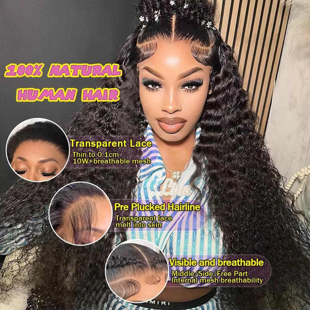Loose Deep Wave 13X4 Frontal Brazilian Human Hair 30 32 Inch Transparent Water Curly Wigs 13X6 Lace Front Wig For Women
