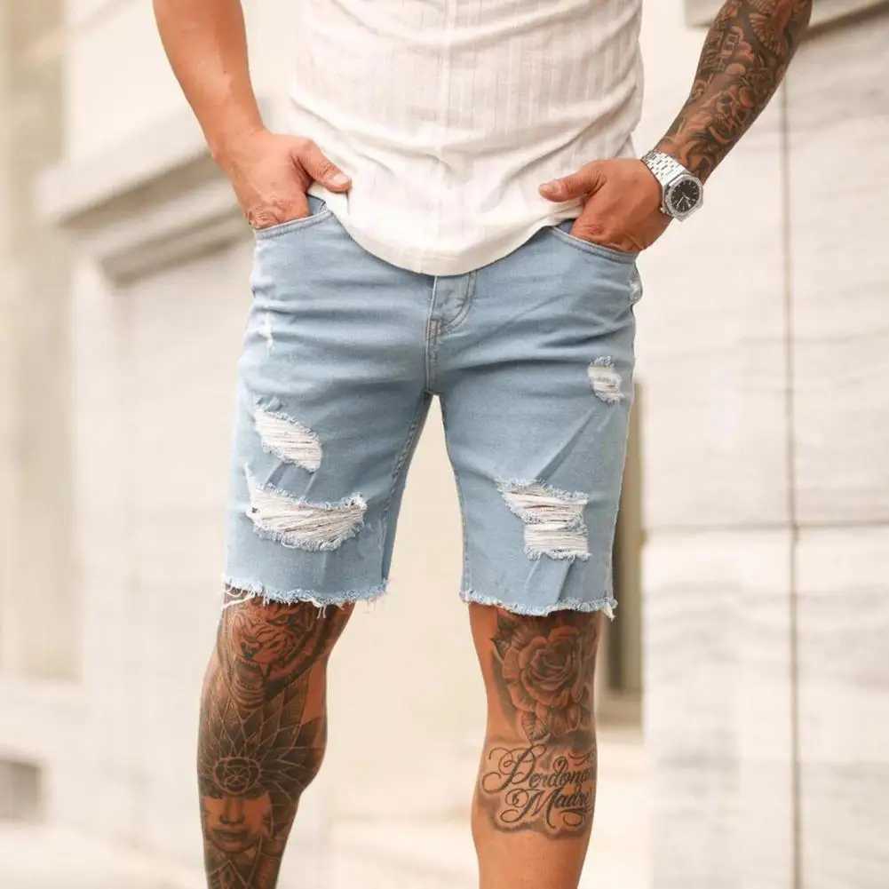 Special Shorts Summer Clothes Frayed Men Jean Shorts Attractive Knee-length Short Pants for SchoolXJ241206